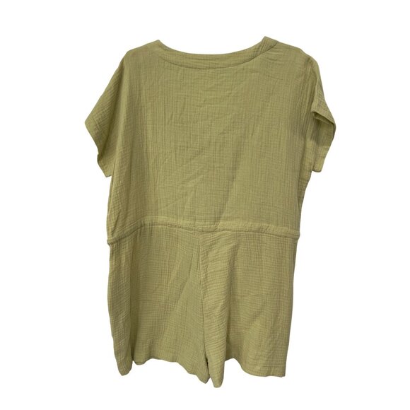 Hem and Thread Romper Size Large Gauze Short Sleeve Button Up Drawstring Crinkle - Picture 2 of 7
